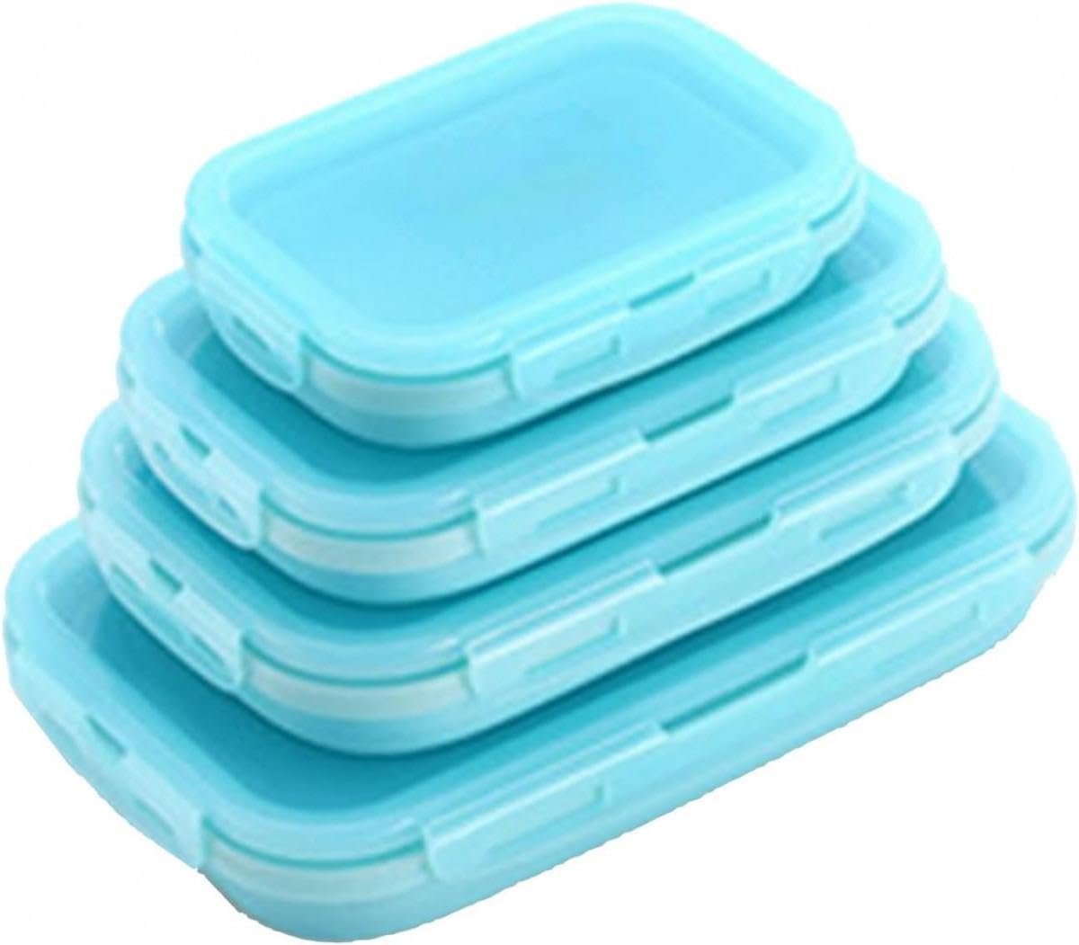 Anubhav Janni New Portable Foldable Silicone Lunch Box Leak Proof Space Saving Microwave Dishwasher Safe Food Storage Containers for Travel Work Office Rectangle Collapsible Tiffin (Set Of 4 Pcs) Anubhav Janni New Portable Foldable Silicone Lunch Box Leak Proof Space Saving Microwave Dishwasher Safe Food Storage Containers for Travel Work Office Rectangle Collapsible Tiffin (Set Of 4 Pcs) - Image 1