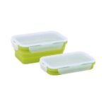 Anubhav Janni New Portable Foldable Silicone Lunch Box Leak Proof Space Saving Microwave Dishwasher Safe Food Storage Containers for Travel Work Office Rectangle Collapsible Tiffin (Set Of 4 Pcs) - Image 2