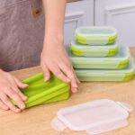 Anubhav Janni New Portable Foldable Silicone Lunch Box Leak Proof Space Saving Microwave Dishwasher Safe Food Storage Containers for Travel Work Office Rectangle Collapsible Tiffin (Set Of 4 Pcs) - Image 4