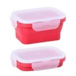 Anubhav Janni New Portable Foldable Silicone Lunch Box Leak Proof Space Saving Microwave Dishwasher Safe Food Storage Containers for Travel Work Office Rectangle Collapsible Tiffin (Set Of 4 Pcs) - Image 5