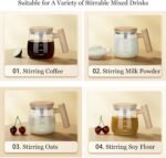 Anubhav Janni Wooden Handle Mug Shaker Self Stirring Electric Mixing Cup High Borosilicate Glass Rotating Coffee for Home Office Travel Suitable Milk Protein Powder and Lid Wood Grain Design - Image 8