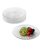 Anubhav Janni Glass Saucer 6 Inch Pcs Ribbed Plate Saucers Safe in Microwave Great for Servicing Cookies Snacks Fruits Coffee and Tea Cup Clear Dessert