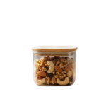 Anubhav Janni Wooden Lid Jar Round 500ml Glass Airtight Kitchen Storage Container for Dry Fruits Snacks Coffee Sugar Spice Masala Transparent Clear with Bamboo Lid Borosilicate Jars