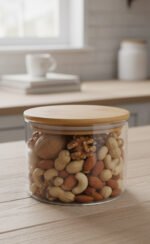 Anubhav Janni Wooden Lid Jar Round 500ml Glass Airtight Kitchen Storage Container for Dry Fruits Snacks Coffee Sugar Spice Masala Transparent Clear with Bamboo Lid Borosilicate Jars - Image 3