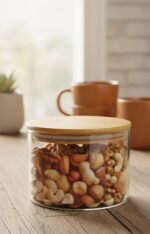 Anubhav Janni Wooden Lid Jar Round 500ml Glass Airtight Kitchen Storage Container for Dry Fruits Snacks Coffee Sugar Spice Masala Transparent Clear with Bamboo Lid Borosilicate Jars - Image 7