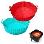 Anubhav Janni Air Fryer Silicone Pot Nonstick Round Liners Reusable Baking Tray with Ear Handles Perfect Cooking Cleanup Basket Heat Resistant Oven Insert Accessories (Pack Of 2 Pcs)