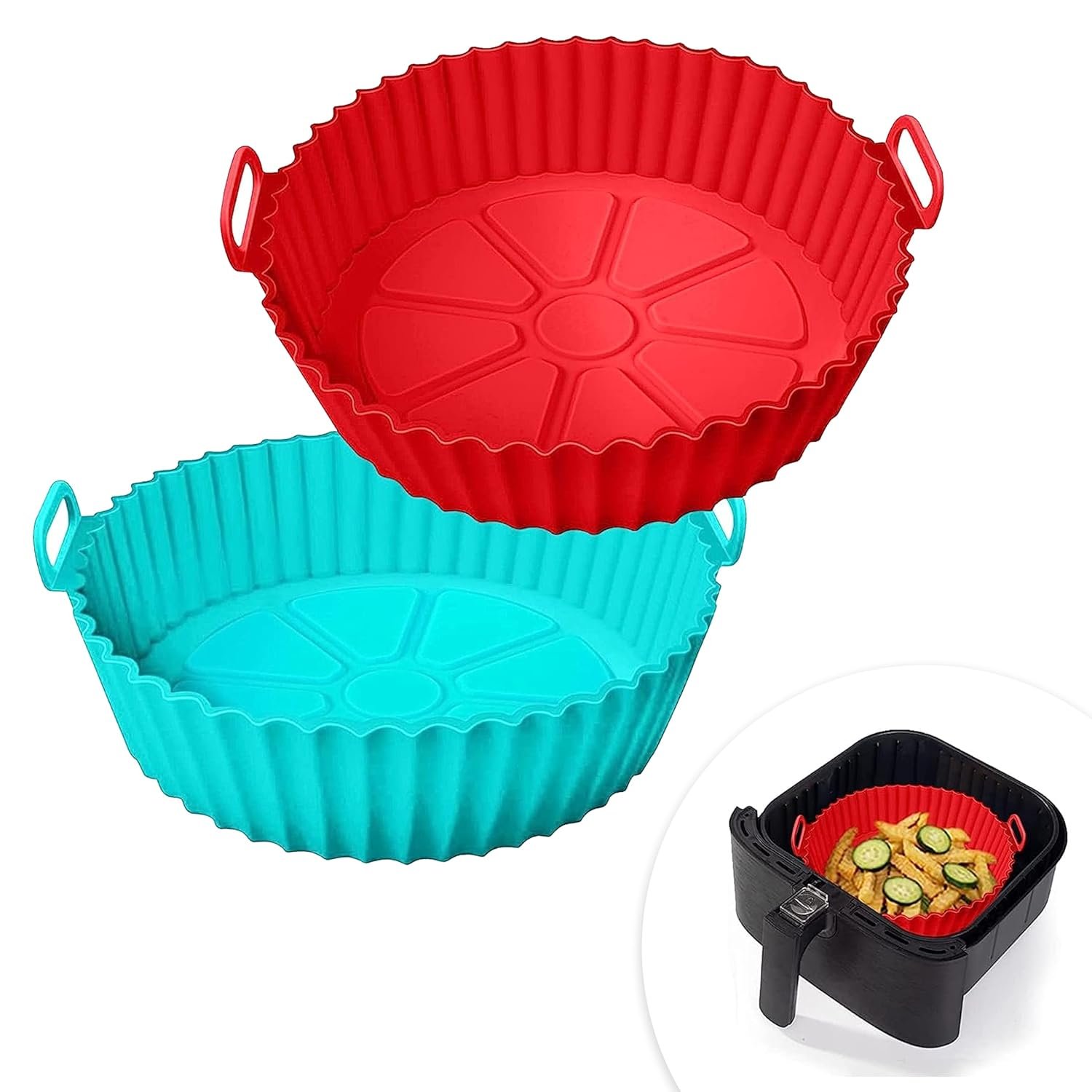 Anubhav Janni Air Fryer Silicone Pot Nonstick Round Liners Reusable Baking Tray with Ear Handles Perfect Cooking Cleanup Basket Heat Resistant Oven Insert Accessories (Pack Of 2 Pcs) Anubhav Janni Air Fryer Silicone Pot Nonstick Round Liners Reusable Baking Tray with Ear Handles Perfect Cooking Cleanup Basket Heat Resistant Oven Insert Accessories (Pack Of 2 Pcs) - Image 1