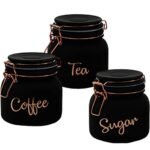 Anubhav Janni Swing Cap Black Colour 860ml Glass Airtight tea coffee sugar containers for Kitchen Storage Container with Lid For Tea Coffee Sugar Dry Fruit jars Box (Pack Of 3pcs Set)