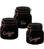 Anubhav Janni Swing Cap Black Colour 860ml Glass Airtight tea coffee sugar containers for Kitchen Storage Container with Lid For Tea Coffee Sugar Dry Fruit jars Box (Pack Of 3pcs Set)