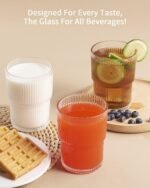 Anubhav Janni Lining Juice Glass 320ml Ribbed Water Glasses Cocktails Dishwasher Safe Whiskey Bar Accessories for Home Premium Transparent Medium Size Tumbler Drinking (Pack Of 6 Pcs) - Image 5