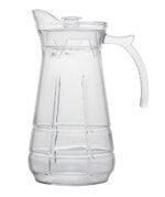 Anubhav Janni Water Jug Pitcher 1.8 Ltr Glass Jug with Plastic Lid Handle Transparent Jug for Home Restaurant Hotel Office Etc. Pitcher for Serve Water (1 Piece Checks Jug)