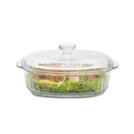 Anubhav Janni Casserole With Lid 1.8 Ltr Clear Glass Dish with Extra Deep Baking Oven Safe Cookware Generous Handles Knob Design Easy to Transfer Oval Shape Serving Bowls lid (Pack Of 1 Pcs)