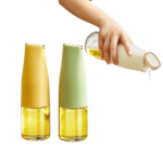 Anubhav Janni Oil Bottle Ss Clip 450ml Dispenser Glass and Vinegar with Gravity Automatic Opening Closing Drip Free Spout for Kitchen (Pack Of 1pcs)
