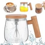 Anubhav Janni Self Stirring Glass Mug Mug Electric High Speed Mixing Cup Rechargeable Coffee with Cup for Coffee Milk Protein Powder at Home Office Glass Lid Handle Auto (Pack Of 1 Pcs)