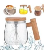 Anubhav Janni Self Stirring Glass Mug Mug Electric High Speed Mixing Cup Rechargeable Coffee with Cup for Coffee Milk Protein Powder at Home Office Glass Lid Handle Auto (Pack Of 1 Pcs)
