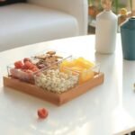 Anubhav Janni Serving Bowl 4inch 4pcs Set Square Glass Bowls Wood Tray Condiment Dishes Buffet Server Food Display Relish Fruit Dessert Nuts Snacks Candy Chip Dip Clear Dry Fruits Designer - Image 3