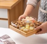 Anubhav Janni Serving Bowl 4inch 4pcs Set Square Glass Bowls Wood Tray Condiment Dishes Buffet Server Food Display Relish Fruit Dessert Nuts Snacks Candy Chip Dip Clear Dry Fruits Designer - Image 9