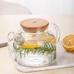 Anubhav Janni Kettle And Cup With Wooden Tray Glass Water Jug 1 Litre Heat Resistant with lid Large Handle Transparent Teapot Removable Infuser Clear for Blooming Tea (Pack of 1 Pcs) - Image 3