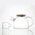Anubhav Janni Kettle And Cup With Wooden Tray Glass Water Jug 1 Litre Heat Resistant with lid Large Handle Transparent Teapot Removable Infuser Clear for Blooming Tea (Pack of 1 Pcs) - Image 4