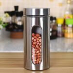 Anubhav Janni Window Canister 800ml Clear Glass Steel Window Jars for Kitchen Storage Food Spices Canister Set (Pack Of 1 pcs) - Image 2