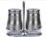 Anubhav Janni Glass Spice Jar Set Salt and Pepper Shakers with 3 Adjustable Pour Holes Tray for Container Stainles Steel Outer Layer Internal Durable Granular Seasoning Pickle(Set of 2 Pcs)