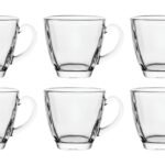 Anubhav Janni Square Tea Cup 195ml Glass Set Modern Drinkware Coffee Chai Hot Beverages Durable Reusable Home Office Cafe Premium Mug Transparent Textured Dots Crystal Pattern (Pack Of 6pcs)