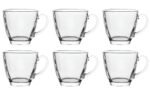 Anubhav Janni Square Tea Cup 195ml Glass Set Modern Drinkware Coffee Chai Hot Beverages Durable Reusable Home Office Cafe Premium Mug Transparent Textured Dots Crystal Pattern (Pack Of 6pcs)