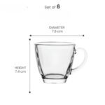 Anubhav Janni Square Tea Cup 195ml Glass Set Modern Drinkware Coffee Chai Hot Beverages Durable Reusable Home Office Cafe Premium Mug Transparent Textured Dots Crystal Pattern (Pack Of 6pcs) - Image 3