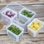 Anubhav Janni 4 Grid Fridge Storage Container Box  Drain Tray Freezer Vegetables Fruits Kitchen Pantry Vegetable Boxes Organiser Containers Kitchen Box Containers Boxes (Pack Of 1 Pcs) - Image 5