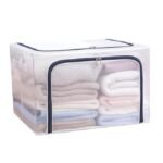 Anubhav Janni Transparent 66 Litre Cloth Storage Bag with Steel Frame Foldable Wardrobe Organizer Box Lid Nylon Fabric Waterproof Large Capacity Blanket Quilt Saree Clothes (Pack Of 1 Pcs)