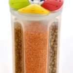 Anubhav Janni 4 Sections Flower Container Food Storage Cereal Kitchen Box Space Saving Durable Plastic Grocery with Lid Box Jar Air Tight Food Grain Dispenser for Jar (Pack Of 1 Pcs)