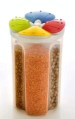 Anubhav Janni 4 Sections Flower Container Food Storage Cereal Kitchen Box Space Saving Durable Plastic Grocery with Lid Box Jar Air Tight Food Grain Dispenser for Jar (Pack Of 1 Pcs)