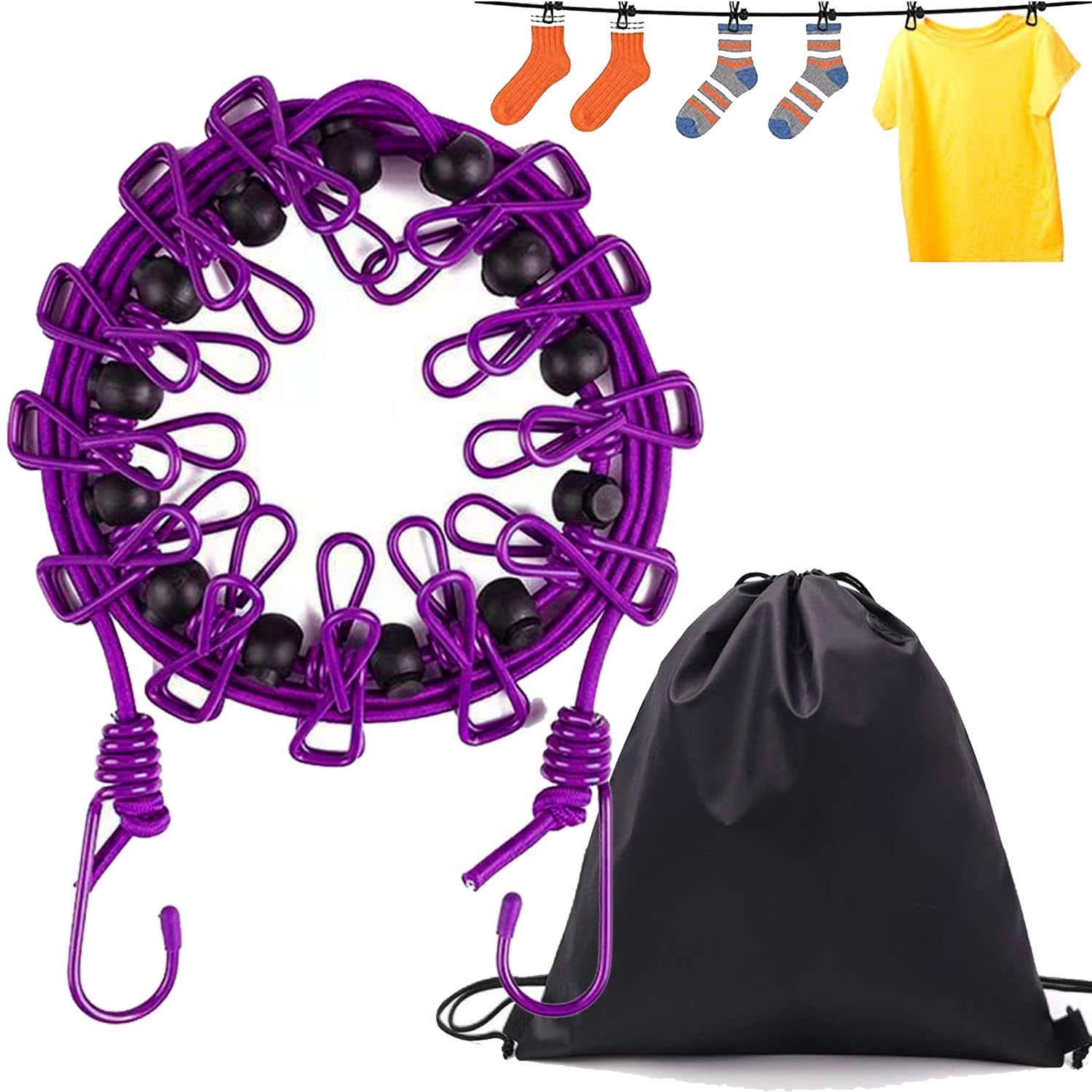Anubhav Janni Cloth Line With Clip (Dori) Portable Clothesline With 12 Clips Windproof Travel Outdoor Indoor Use Hotel Backyard Clip Rope Clothrope Hook Clothes Travel Home Hotel (Set Of 1 Pcs) Anubhav Janni Cloth Line With Clip (Dori) Portable Clothesline With 12 Clips Windproof Travel Outdoor Indoor Use Hotel Backyard Clip Rope Clothrope Hook Clothes Travel Home Hotel (Set Of 1 Pcs) - Image 1