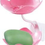 Anubhav Janni Sabundani Wall Mounted Soap Dish Double Layer Holder With Sticker Self Adhesive Flower Design For Bathroom Kitchen Tray Sponge Plastic Drainage Magic Plastic (Set Of 1 Pcs)