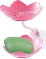 Anubhav Janni Sabundani Wall Mounted Soap Dish Double Layer Holder With Sticker Self Adhesive Flower Design For Bathroom Kitchen Tray Sponge Plastic Drainage Magic Plastic (Set Of 1 Pcs)