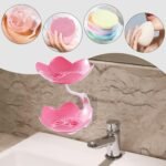 Anubhav Janni Sabundani Wall Mounted Soap Dish Double Layer Holder With Sticker Self Adhesive Flower Design For Bathroom Kitchen Tray Sponge Plastic Drainage Magic Plastic (Set Of 1 Pcs) - Image 7