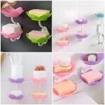 Anubhav Janni Sabundani Wall Mounted Soap Dish Double Layer Holder With Sticker Self Adhesive Flower Design For Bathroom Kitchen Tray Sponge Plastic Drainage Magic Plastic (Set Of 1 Pcs) - Image 9
