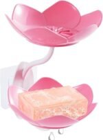 Anubhav Janni Sabundani Wall Mounted Soap Dish Double Layer Holder With Sticker Self Adhesive Flower Design For Bathroom Kitchen Tray Sponge Plastic Drainage Magic Plastic (Set Of 1 Pcs) - Image 8