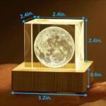 Anubhav Janni 3D Moon Crystal Cube Night Light with USB LED Warm Lighting Wood Base Paperweight Laser Engraved Bedroom Decorative Table Lamp for Home Desk Office ( pack of 1 ) - Image 4