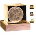 Anubhav Janni 3D Moon Crystal Cube Night Light with USB LED Warm Lighting Wood Base Paperweight Laser Engraved Bedroom Decorative Table Lamp for Home Desk Office ( pack of 1 ) - Image 7