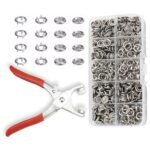 Anubhav Janni Silver Button Snap With Pilers Fastener Kit with Pliers Tool Metal Press Stud Buttons for Clothes Leather Bags Studs Heavy Duty Jeans Jackets (Pack Of 1 Pcs)