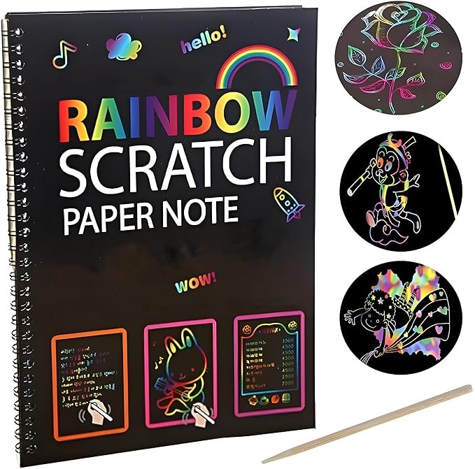 Anubhav Janni Scratch Art Books for Kids Rainbow Magic Paper Black it Off Crafts Notes Boards Sheet with Wooden Stylus (Pack of 1) Anubhav Janni Scratch Art Books for Kids Rainbow Magic Paper Black it Off Crafts Notes Boards Sheet with Wooden Stylus (Pack of 1) - Image 1