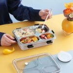 Anubhav Janni Tokyo Buffet Lunch Box Leak Proof BPA Free Stainless Steel For School Office With Spoon Chopsticks Adults Kids Durable Portable Freezer Dishwasher Safe (Pack Of 1 Pcs) - Image 8