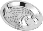 Anubhav Janni Stainless Steel Dumpling Drain Snack Tray Multi Compartment Plate With Integrated Sauce Chip Dip Platter Fruit Dish Detachable Holder Steamer Tableware Dinner (Pack Of 1 Pcs)