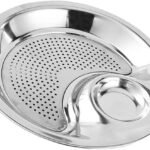 Anubhav Janni Stainless Steel Dumpling Drain Snack Tray Multi Compartment Plate With Integrated Sauce Chip Dip Platter Fruit Dish Detachable Holder Steamer Tableware Dinner (Pack Of 1 Pcs)