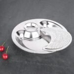 Anubhav Janni Stainless Steel Dumpling Drain Snack Tray Multi Compartment Plate With Integrated Sauce Chip Dip Platter Fruit Dish Detachable Holder Steamer Tableware Dinner (Pack Of 1 Pcs) - Image 3