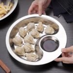 Anubhav Janni Stainless Steel Dumpling Drain Snack Tray Multi Compartment Plate With Integrated Sauce Chip Dip Platter Fruit Dish Detachable Holder Steamer Tableware Dinner (Pack Of 1 Pcs) - Image 4