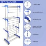 Anubhav Janni Clothing Drying Tower Rack Stand With Wheels Cloth For Balcony Foldable Steel Clothes Drying Stand Clothes Shoes Quilts Double Supported  (Pack Of 1 Pcs) - Image 6