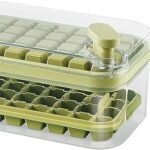 Anubhav Janni 2 Layer Ice Cube Tray With Bin with Lid BPA Free Square Molds Scoop Easy One Tap Release Space Saving Storage Container Makes Bin (Pack Of 1 Pcs)