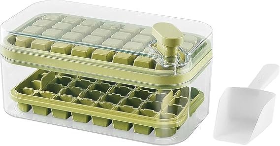 Anubhav Janni 2 Layer Ice Cube Tray With Bin with Lid BPA Free Square Molds Scoop Easy One Tap Release Space Saving Storage Container Makes Bin (Pack Of 1 Pcs) Anubhav Janni 2 Layer Ice Cube Tray With Bin with Lid BPA Free Square Molds Scoop Easy One Tap Release Space Saving Storage Container Makes Bin (Pack Of 1 Pcs) - Image 1